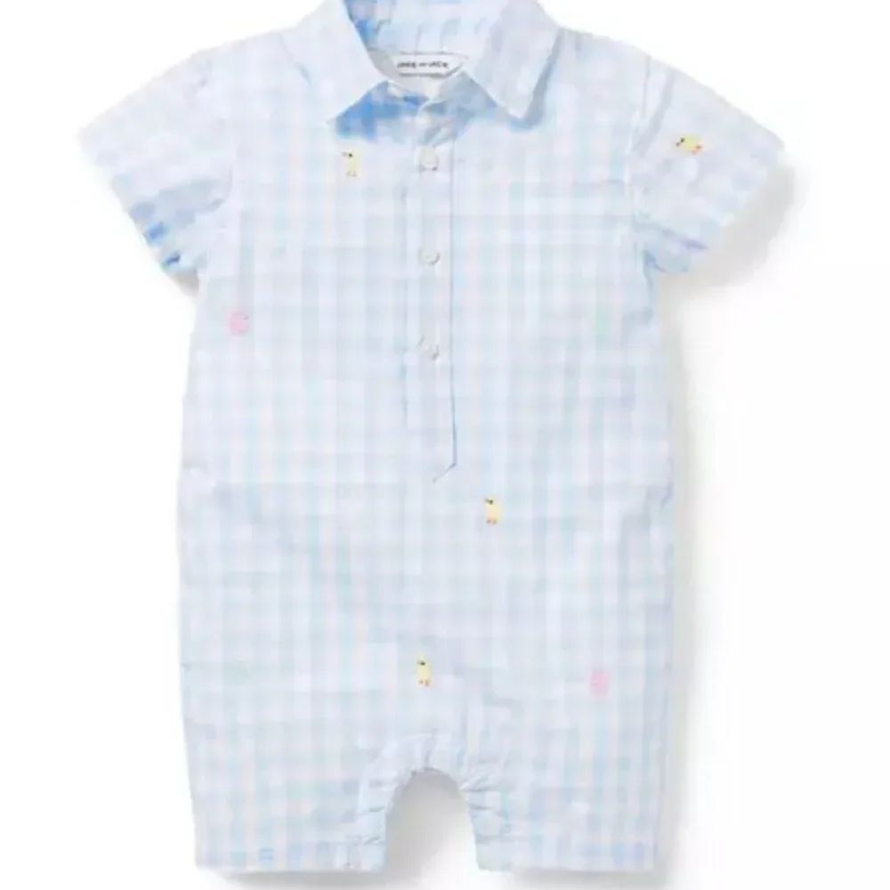 Janie and Jack 100048723 The Embroidered Gingham Baby Romper NWT